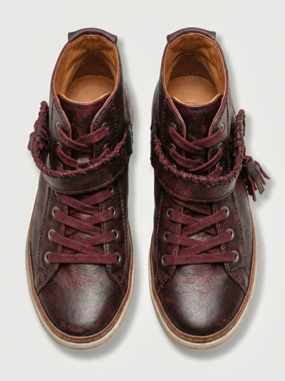 Mjus Burgundy Distressed Leather Hi-Top Sneakers Sz 37